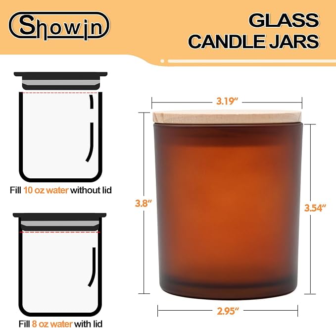SHOWIN 10 OZ Thick Candle Jars for Making Candles 15 Pcs, Empty Jars with Wood Lids for Candle Making, Sample Container, Frosted Brown