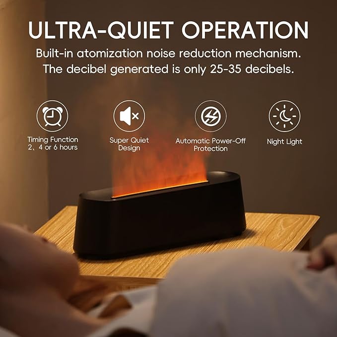 YALEDI Essential Oil Diffuser, Fireplace Flame Fire Oil Diffuser, 250ml Cool Mist Aromatherapy Humidifier, Scent Diffuser with 7 Colors Light, Remote Control, Timer & Auto-Off for Home, Room (White)