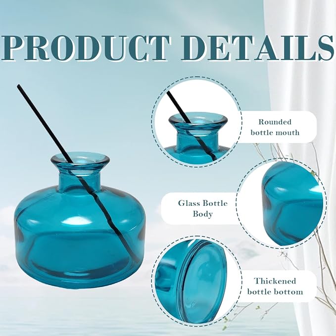 1 Pack Blue Glass Reed Diffuser Bottle, 200ml Rounded Belly Aromatherapy Diffuser Jar, Empty Essential Oil Fragrance Bottle for DIY Replacement Reed Sticks Home Office Decor