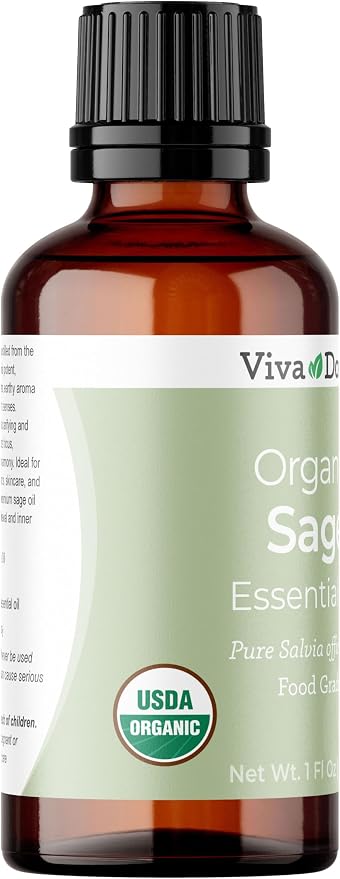 Viva Doria Sage Essential Oil, USDA Certified Organic Sage Oil, 100% Pure, Hungarian Natural Essential Oil, Undiluted, for Aromatherapy | Food Grade, 30 mL (1 Fluid Ounce)