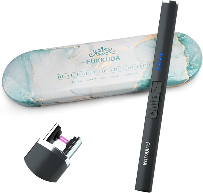 FUKKUDA Electric Candle Lighter with Gift Box - USB Rechargeable Windproof & Flameless Plasma Arc Lighter for Candles, Ocean Box Obsidian Black