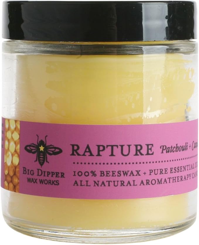 Big Dipper Wax Works Beeswax Aromatherapy Candle – Rapture, Patchouli & Cassia Essential Oils, 3.2 oz Apothecary Glass, 20-Hour Clean Burn, 100% Pure Beeswax & Cotton Wick