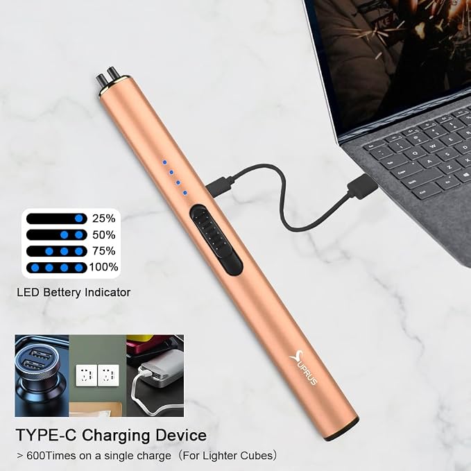 SUPRUS Electric Arc Windproof Flameless USB Rechargeable Lighter with Safety Lock for Candle (Peach Fuzz)