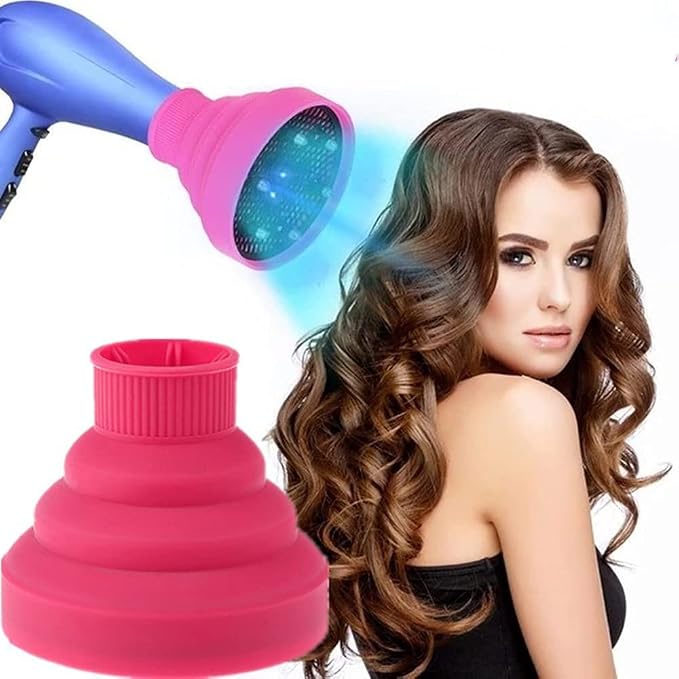 Hair Diffuser Attachment for Hair Dryer Travel Collapsible Portable Diffuser for Curly Hair Women .Airflow Attachment for Salon or Home Use with Nozzle 1.65-1.9In (Rose Red) Non-universal