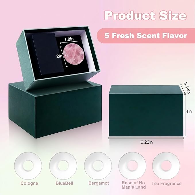 Car Vent Freshener Rose Quartz Air Freshener Gift Box Scented Diffuser with 5 Unique Fragrances (Cologne, BlueBell, Bergamot, Rose, Tea Fragrance) -Long-Lasting Aromatherapy for Car