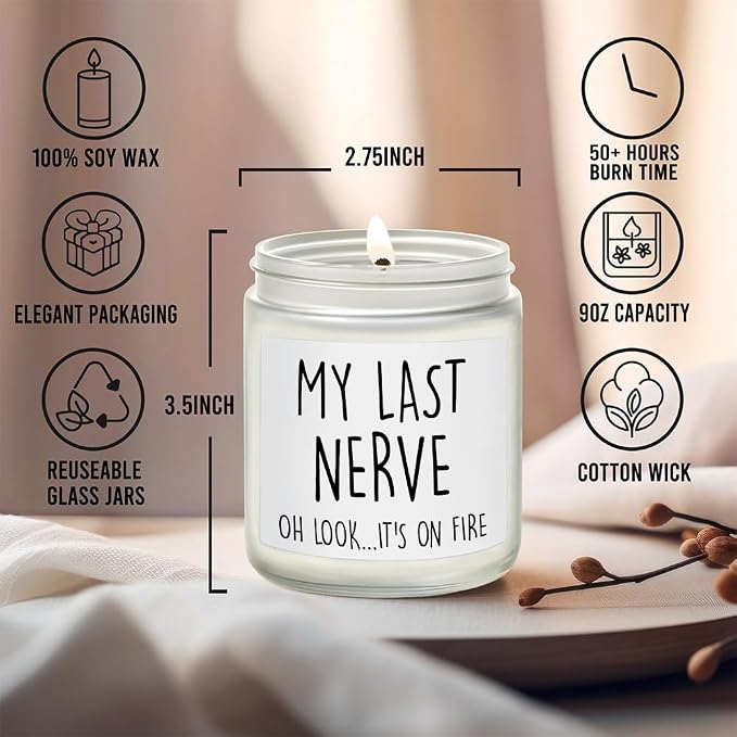 My Last Nerve Lavender Wood Wild Apple Eucalyptus Candle Birthday Gifts for Women, Funny Friendship Gift for Best Friend, Unique Birthday Gifts for Women, Her, Mom, BFF, Sister 9OZ