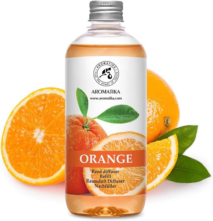 AROMATIKA Orange Reed Diffuser Refill 17 Fl Oz (500ml) - Room Fragrance Diffuser with Natural Essential Orange Oil - Best for Aromatherapy - Home - Kitchen - Office