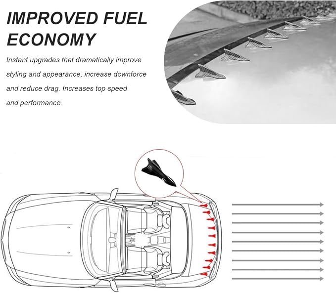 10 PCS Car Diffuser Shark Fin Kit, Self-Adhesive Air Vortex Generator Roof Wing Decoration, Universal Vehicle Diffuser Replacement Compatible with Spoiler Roof Wing (Black)