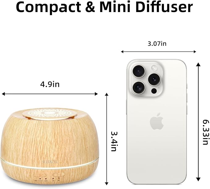 SEEDSEEL 300ML Essential Oil Diffuser 8 Hours Run Time, Aromatherapy Diffuser with Remote Control,7-Color LED for Home