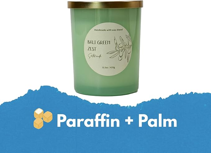 Bali Green Zest Scented Candle 15.5oz – CW Studio Color Glass Jar — Hand-Poured Soy & Paraffin Wax – Clean Burn, Smokeless, Up to 30 Hours, Home Decor & Gift Giving