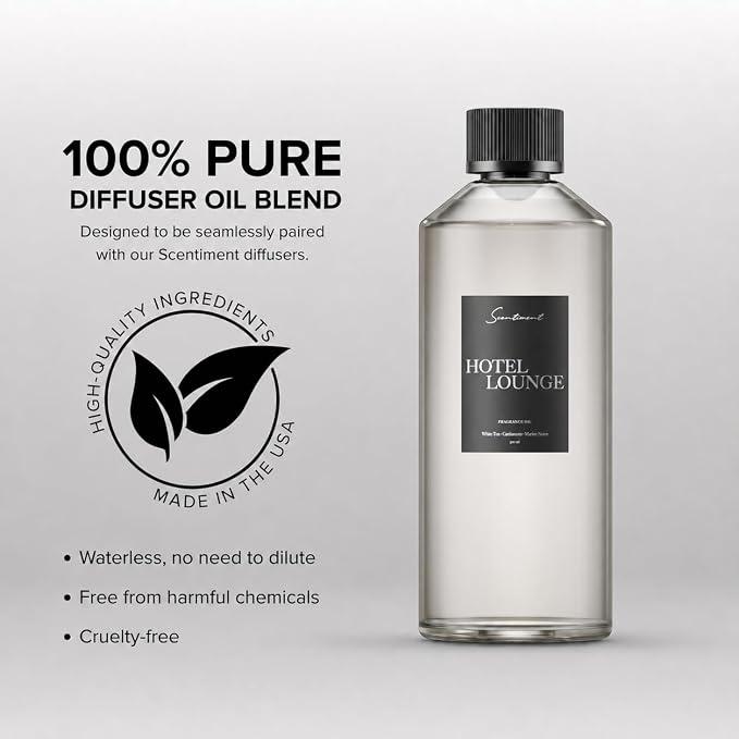 Scentiment Hotel Lounge Diffuser Oil - Premium Hotel Scent with Notes of White Tea, Cardamom & Marine Notes Home Scent, Hotel Fragrance Oil Diffuser Refill - 16.91 fl oz (500 mL)