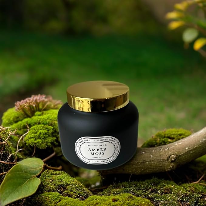 Home&Body Company Scented Candles 12 OZ Fragranced Candle, Soy Blend Wax, Infused with Essential Oils, Home Fragrances, Aromatherapy Home Scented Candles Gift, Scent: Amber Moss