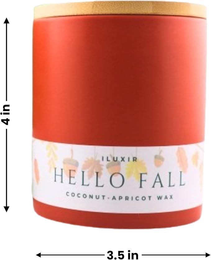 Hello Fall Luxury Candle – Apple Cinnamon, Nutmeg, Clove & Vanilla – Handcrafted Vegan Coconut Wax, Phthalate-Free, Cruelty-Free – Autumn Scented Candle for Home Décor & Gifting (13 oz.)