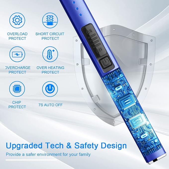 Electric Arc Windproof Lighter Flameless USB Rechargeable Lighter with Safety Lock for Candle BBQ Camping (Dark Blue)