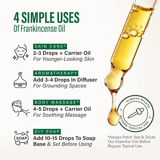 100% Pure Frankincense Oil - 4 Fl Oz Frankincense Essential Oil for Hair, Skin, Diffuser, Aromatherapy & DIY Soap Making Scent