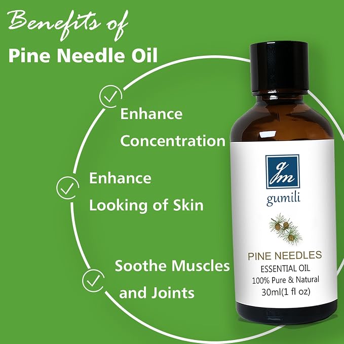 GM Gumili Pine Needle Essential Oil 1 Oz - 100% Pure & Natural Pine Oil for Diffuser, Skin, Massage & Aromatherapy - Fresh Pinus Essential Oils Fragrance