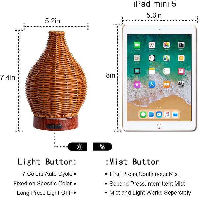 Handwoven Essential Oil Diffuser, Aromatherapy Diffuser for Home Office Decor, Birthday Gifts for Women, Moms and Grandmas Cool Mist Humidifier with 7-Color Lights, Waterless Auto-Off Air Diffusers