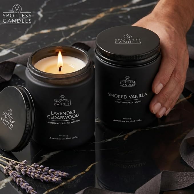 Mens Candle 2 x 8oz Pack Smoked Vanilla and Lavender Cedarwood Scents