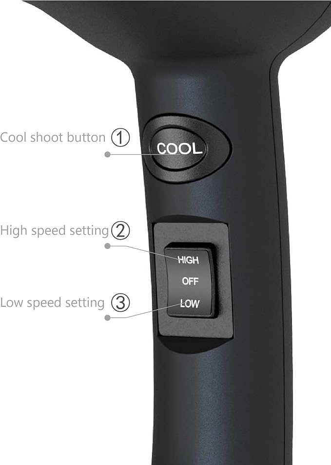 Travel Mini Hair Dryer Ceramic Ionic 1000 Watts Blow Dryer for RV Lightweight 2 Speed Settings with a Concentrator, Black