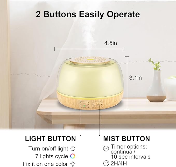 Marchred 300ml Essential Oil Diffuser with Remote Control, 7-Color LED Lights, 4 Timer Modes, Quiet Ultrasonic Aromatherapy for Home, Office, Room, Small & Stylish Design