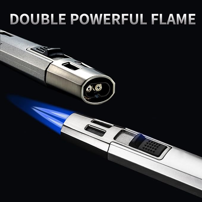Zoocura Torch Lighter Butane Lighter Refillable Jet Flame Torch Lighters Windproof Gas Long Torch Lighter Adjustable Butane Pen Lighter for Candles Grill BBQ Stove Camping(Gas Not Included)