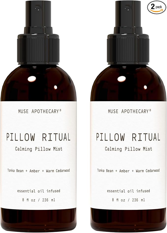 Muse Apothecary Pillow Ritual - Aromatic, Calming and Relaxing Pillow Mist, Linen and Fabric Spray - Infused with Natural Aromatherapy Essential Oils - 8 oz, Tonka Bean + Amber + Warm Cedarwood