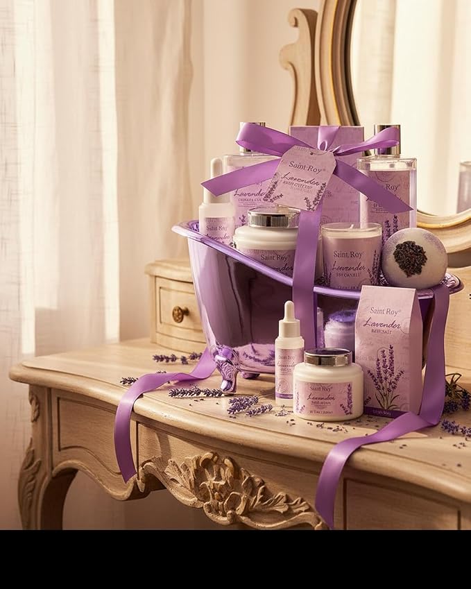 Spa Gift Basket Gifts for Women, Lavender Bath and Body Gift Basket, Spa Kit for Women, Self-Care Relaxation Set, Home Spa Gift Basket, Birthday, Christmas, Bath Spa Kit Woman gift, Anniversary
