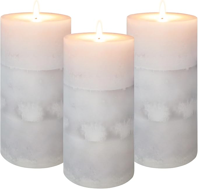 3x6 inch Pillar Candles Cozy Cotton Scented Set of 3 Gray White Layered Mottled Aromatherapy Candles for Weddings Home Wall Shelf Decorations Yoga Spa Dinner Table