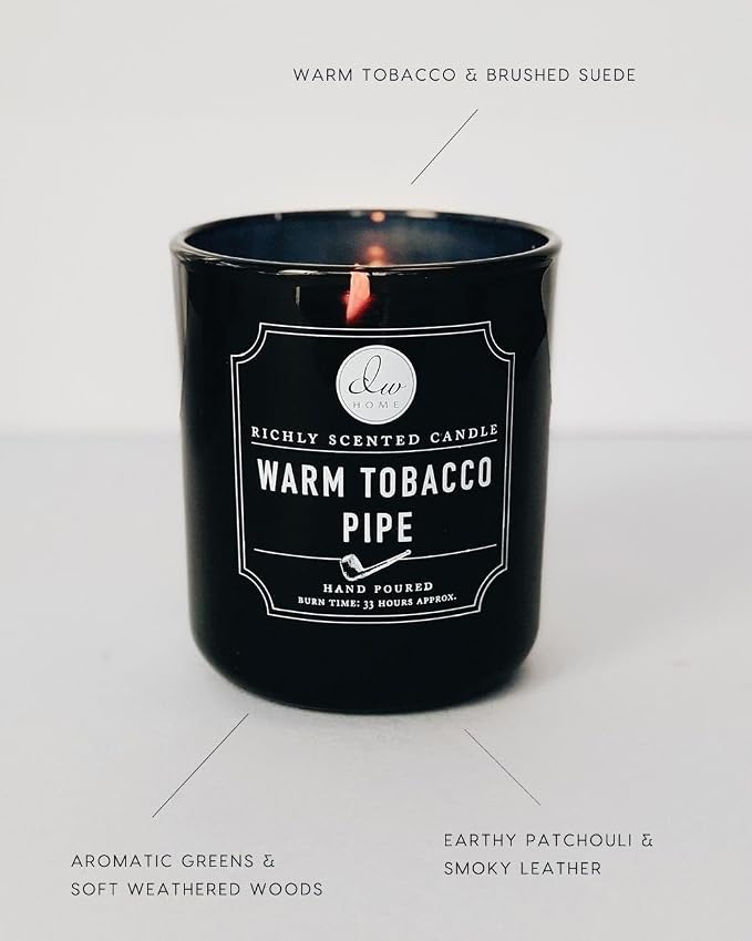 DW Home Warm Tobacco Pipe Scented Candle for Home, 9 oz, Copper Lid Single Wick Candle Jar, Up to 33H Burn Time, Luxury Scented Candle for Relaxation, Gifting, Home Decor