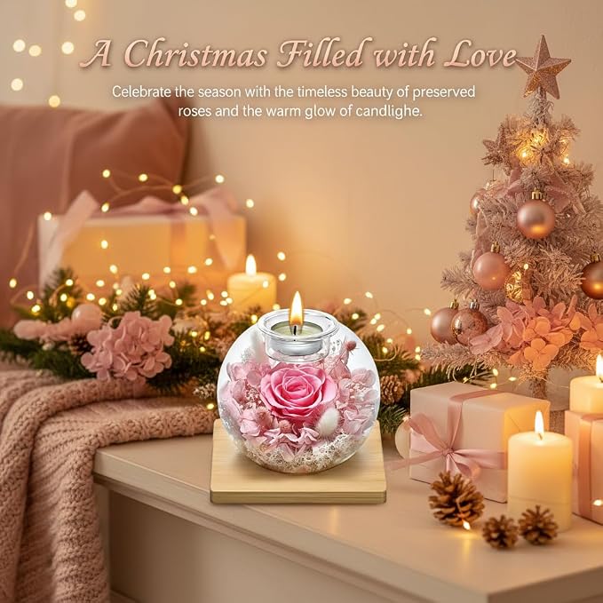 Birthday Gifts for Women,Eternal Preserved Real Rose with Scented Candle (Bergamot9Pcs+Rose9Pcs),Preserved Rose in Glass Dome, Christmas Valentine Mothers Day Gifts for Her Mom Girlfriend,Home Decor