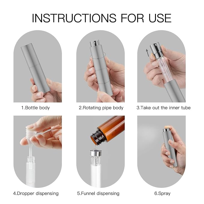 Tekson 10ml Travel Perfume Atomizer Refillable, Mini Cologne Spray Bottle Empty, Small Coffee Spray Bottle (Grey)