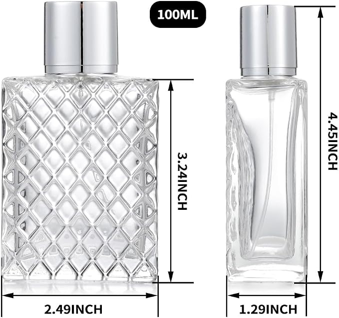 Jinshining 100ml 3.4Oz Clear Glass Spray Bottles Empty Square Perfume Fine Mist Atomizer Refillable Essential Oil Container for Travel Spray Bottles Refillable Containers,Fine Mist Atomizers