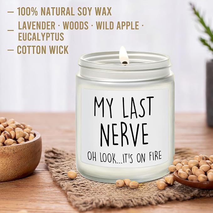 My Last Nerve Lavender Wood Wild Apple Eucalyptus Candle Birthday Gifts for Women, Funny Friendship Gift for Best Friend, Unique Birthday Gifts for Women, Her, Mom, BFF, Sister 9OZ