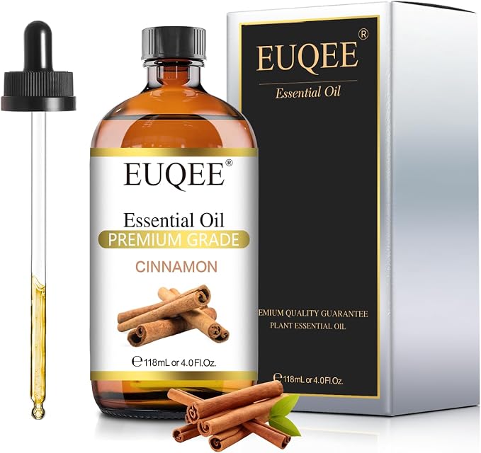 EUQEE Cinnamon Essential Oil 118ml Pure Essential Oil for Diffuser, Aromatherapy, DIY Soap, Candle Making - 4 Fl.Oz, Cinnamon,4 Fl Oz (Pack of 1)
