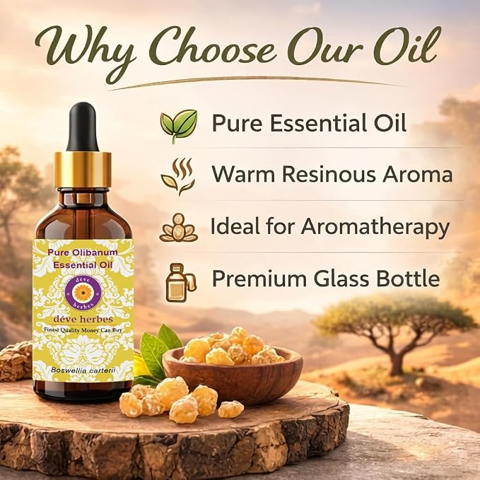Deve Herbes Pure Olibanum Essential Oil (Boswellia carterii) Steam Distilled 10ml (0.33 oz)