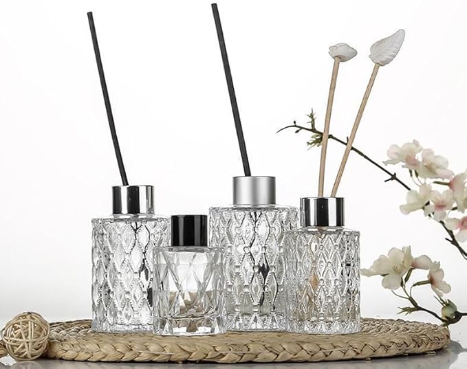 150ml/5oz Glass Diffuser Bottles Empty Clear Diffuser Jars Aromatherapy Container Fragrance Accessories Use for DIY Replacement Sticks Sets Essential Oils Crafts Decor