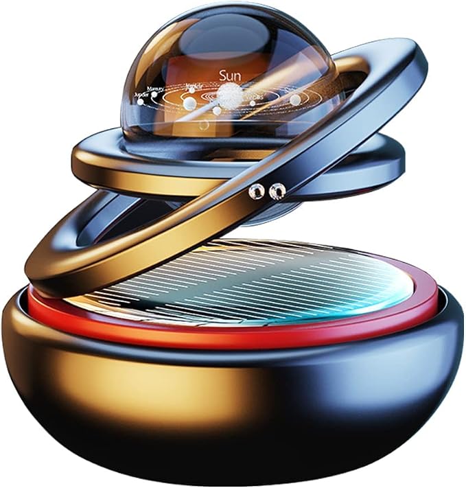 Kwak’s Solar-Powered Rotating Car Aromatherapy Auto-Spinning Ornament with Refillable Scent Pad, Subtle Ocean Fragrance, Ideal Gift for Men Women Dad Husband for Dashboard (Black)