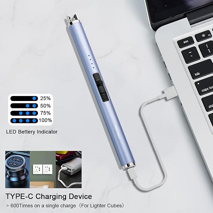 ARECTECH Rechargeable Electric Candle Lighter Arc Plasma Windproof Lighter for Candle Kitchen Birthday Gift for Mom Men Wife with Type-C Cable Blue