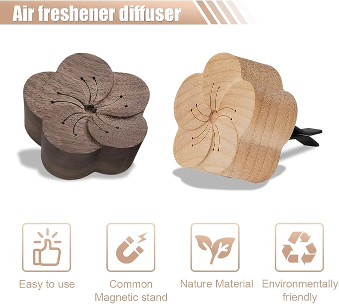 Wood Flower Essential Oil Diffuser, Car Air Vent Clip Aromatherapy Diffuser, Car Diffusers for Essential Oils, Car Diffuser Clip for Car Office Bedroom (2Pack (Dark+Light))