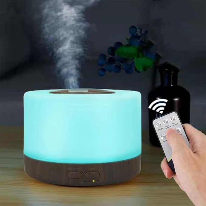 Generic Diffusers 500ml Essential Oil Diffuser with Adjustable Mist Mode, 2024 New Auto Off Aroma Diffuser 7-Colors lignts for Bedroom, Office, Brown