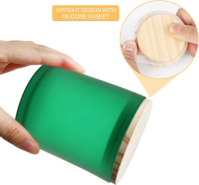 SHOWIN 10 OZ Thick Candle Jars for Making Candles 15 Pcs, Empty Jars with Wood Lids for Candle Making, Sample Container, Frosted Green
