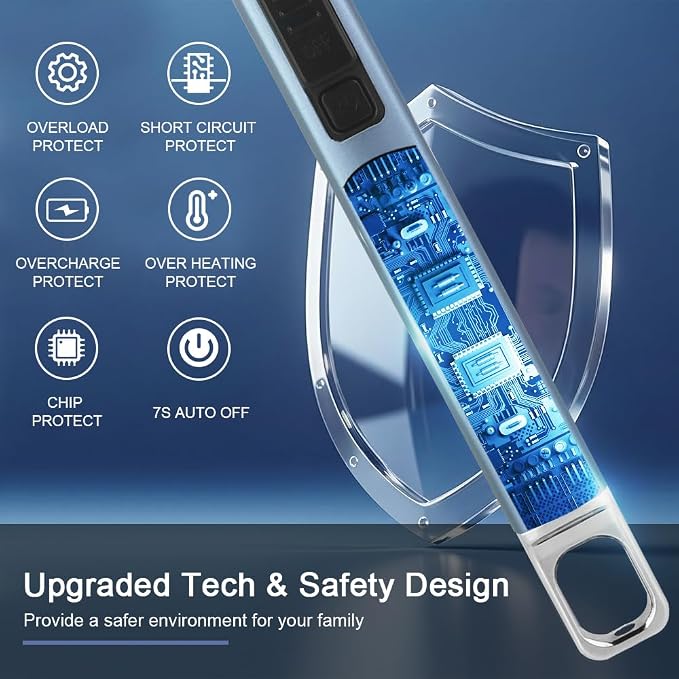 SUPRUS Candle Lighter Arc Electric Lighter Windproof Flameless with Safety Switch for Camping BBQ Birthday, Giftbox for Mom Wife Friend (Blue)