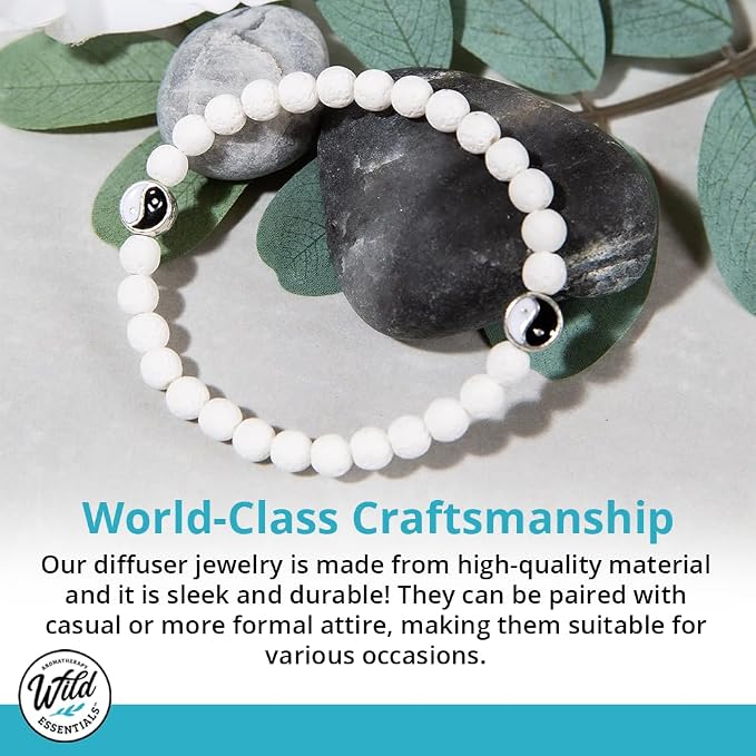 Wild Essentials 7 Chakras Lava Stone Essential Oil Diffuser Bracelet, Adjustable, Aromatherapy Jewelry Gift Set and 100% Pure Oils (Lavender, Lemongrass, Orange and Peppermint)