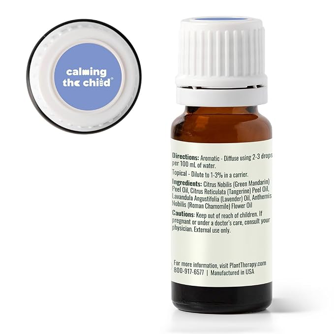 Plant Therapy Kids Calming The Child Essential Oil Blend 10 mL (1/3 oz), 100% Pure, KidSafe, Undiluted, Relaxing Aromatherapy for Sleep, and Stress Relief