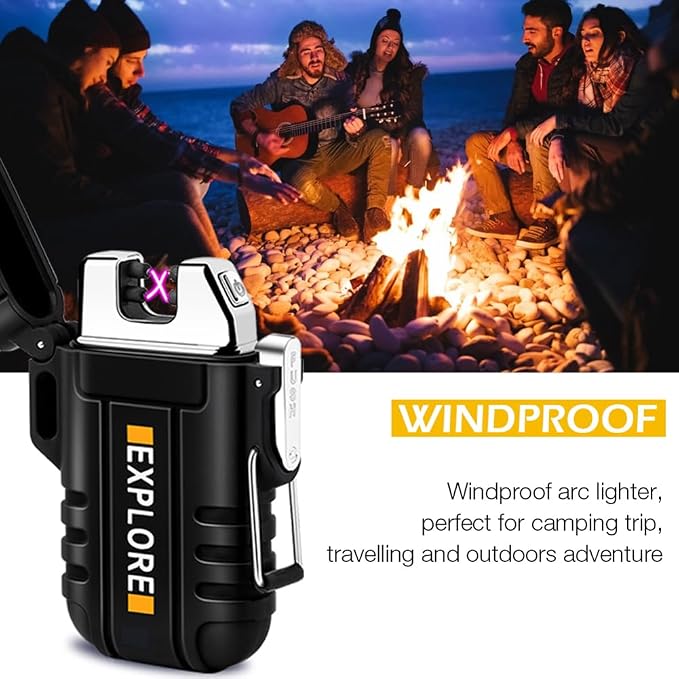 LcFun Fathers Day Dad Gifts Electric Lighter Windproof Dual Arc USB Rechargeable Flameless Plasma Lighters Waterproof Matches for Camping Hiking Survival Tactical Gear Birthday Gifts for Men