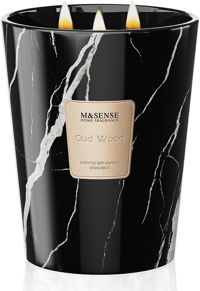 M&SENSE Extra Large Candle OudWood Intense Scented Candle,3 Wick Highly Scented XL Jar Candle,35oz 150H,Candles Gift for Women and Men