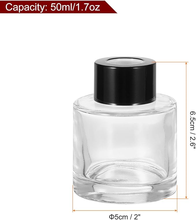 HARFINGTON 50ml/1.7oz Empty Glass Diffuser Bottle 2.6" x 2" Refillable Fragrance Accessories Aromatherapy Jar Container for Replacement Reed Diffuser DIY Home Bathroom Transparent