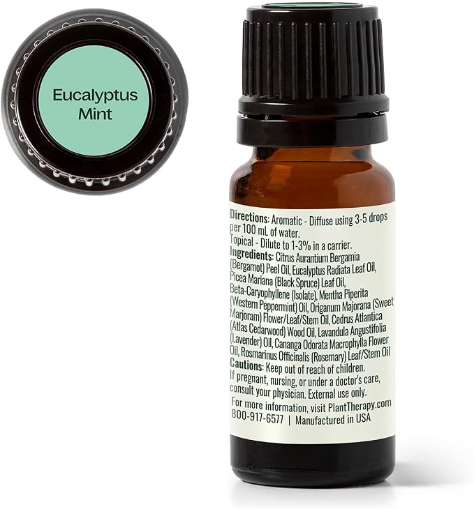 Plant Therapy Eucalyptus Mint Essential Oil Blend 10 mL (1/3 oz) 100% Pure, Undiluted, Invigorating, Breathe Easier Aromatherapy Blend for Diffusers, Home, Shower Aromatherapy