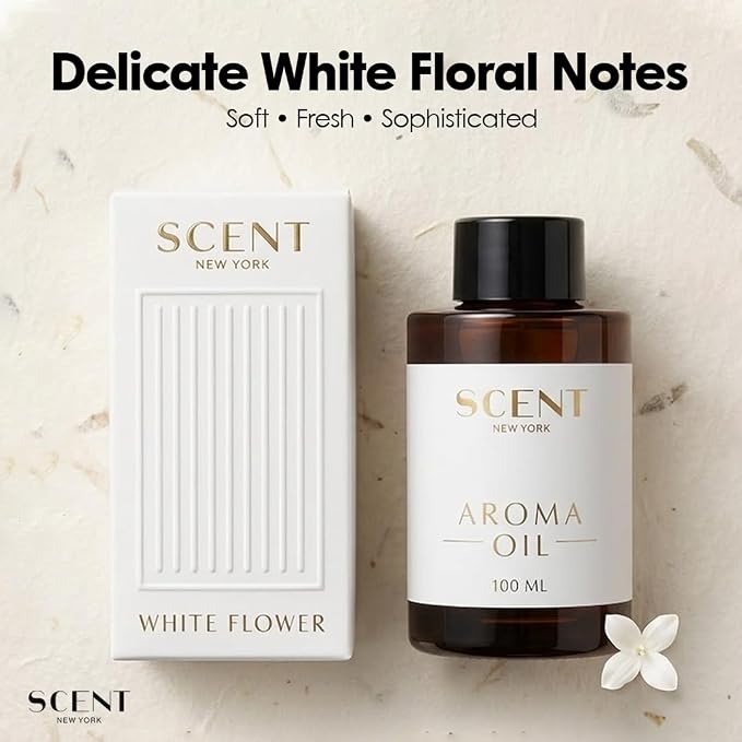 Scent New York White Flower Aroma Oil - Aroma Diffuser Fragnance Oil for Diffuser Refill - Aromatherapy Room Fragnance,Luxury Hotel - Inpired Scent - 3.38 fl oz (100 ml)