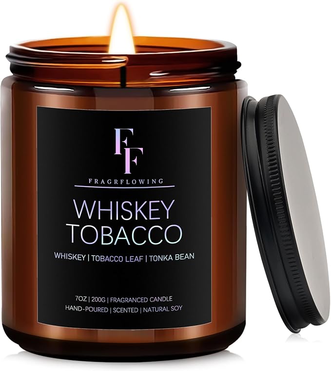 Whiskey Tobacco Scented Candle for Home Soy Wax Candle, Aromatherapy Candle Gift, 7oz